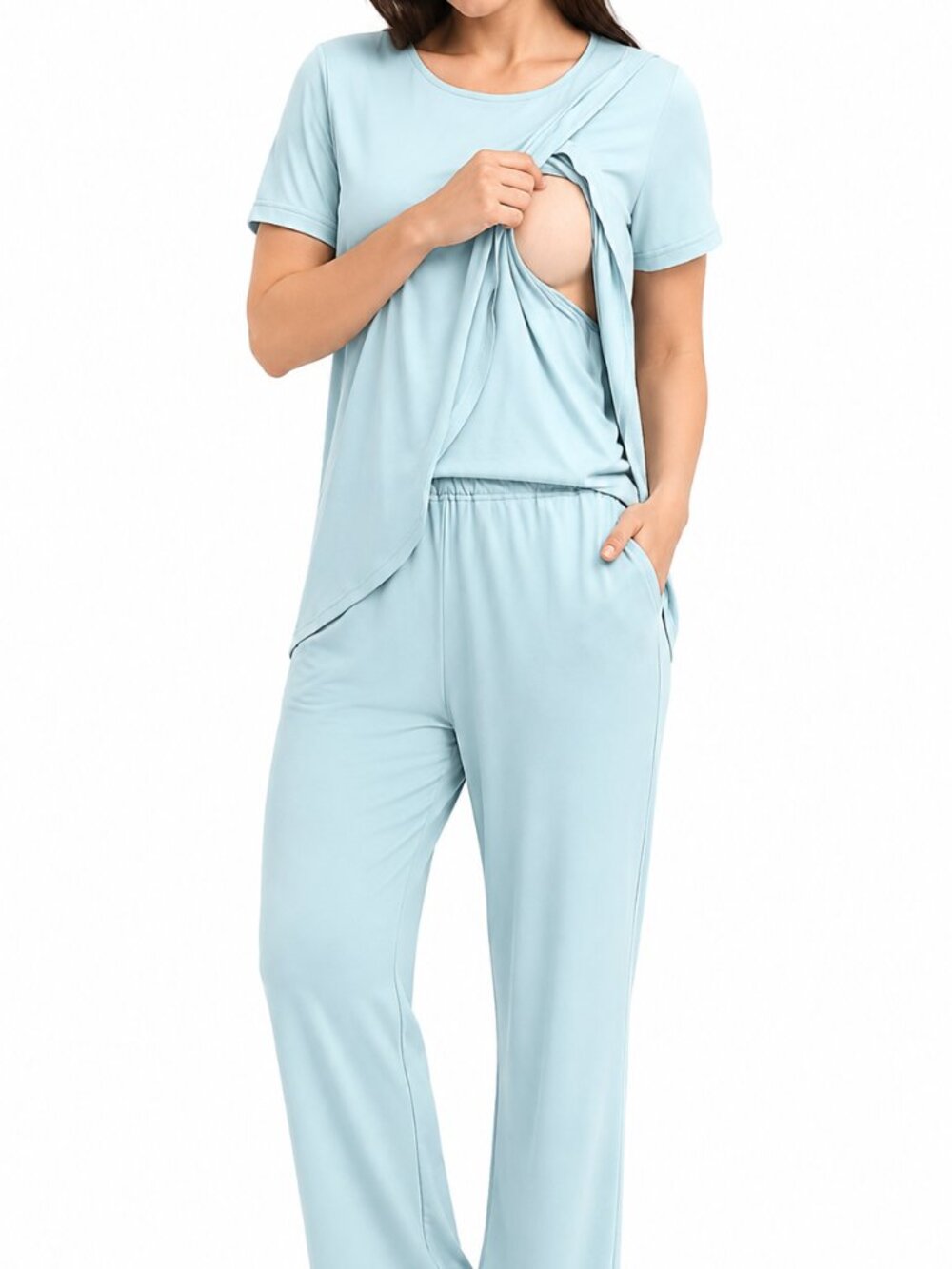 Nursing and Maternity Light Blue 3 Piece Pajama Set Size XL Going Home Outfit